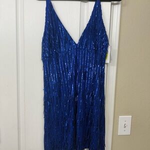 Xtraordinary Cobalt Sequin Dress with Fringe